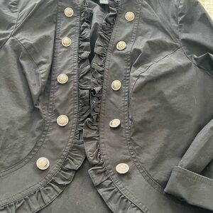 INC International Concepts Black Ruffle Military-Style Blazer with Gold Buttons